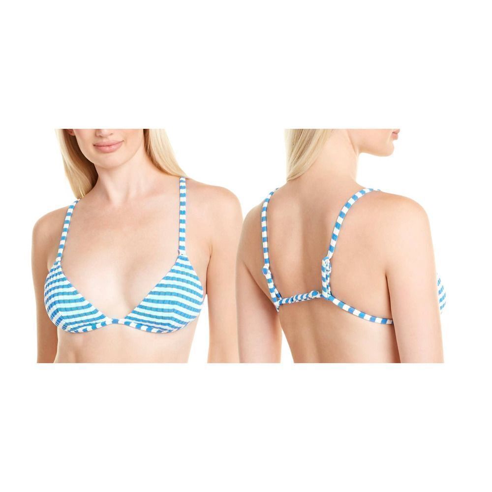 Solid & Striped Lulu Top Azure Stripe V-Neck Bikini Swim Top Navy Blue White XS‎